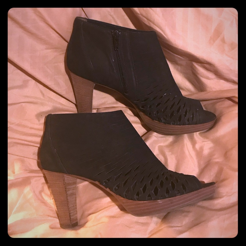 Paul Green Munich Black Suede PeepToe Ankle Bootie